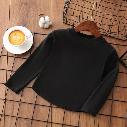 1pcs Autumn Winter Children's T-Shirts Solid Color Warm Tops Kids Round Neck Long Sleeve Base Shirt Boys Girls Tshirts Clothes