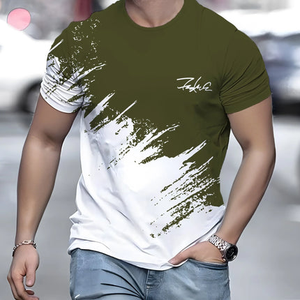 Men's Casual Gradient Printed Short Sleeve T-Shirt 3D Text Pattern Tees Top Fashion Street Design Men's Clothing