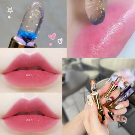 Transparent Flower Jelly Temperature Color-changing Lipstick long-lasting waterproof non stick cup  Anti-drying Lips Skin Care