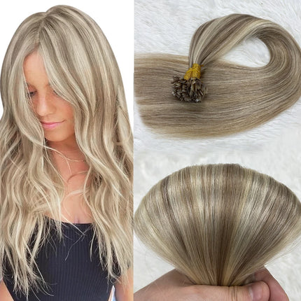 Ugeat Flat Tip Hair Extensions Human Hair Fushion Remy Hair 18-30" 50 Strands/Pack Natural Straight Keratin Hair Extensions