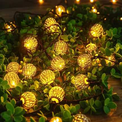 Solar Moroccan Ball String Lights 50/30/20 LED Detachable Solar Outdoor Decor Lights for Wedding Parties & Home Button Control