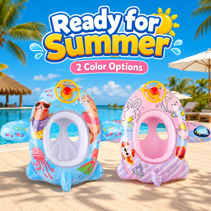 1PC Inflatable Swim Seat Pool Float with Steering Wheel, Cartoon Swimming Ring Water Float Seat for Summer Beach Pool Party