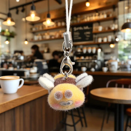Flocking Animal Dog Cat Pendant Cute Keychain Keyring Bag Earphone Car Keychain Decor Keychains Accessories Phone Chain Lanyard