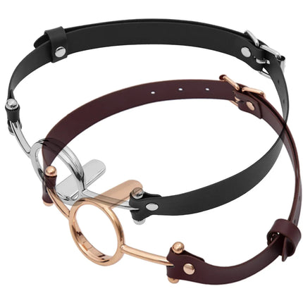 Leather Open Mouth Oral Gag Harness Ball Bite Metal Fetish Bondage Restraint Gold Rose Silver Sex Toy Slave Couple Game