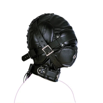 Fetish Full Head Hood Couple Adult Cosplay Games PU Leather Sexy Mask Hood Halloween Party Bondage Face Cover Role Play Costumes