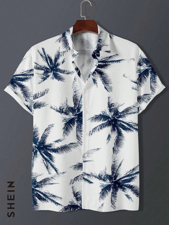 Men's Tropical Plant 3D Print Hawaiian Beach Flower Shirt Casual Slim Fashion Shirt Simple Retro Lapel Short Sleeve Shirt Top