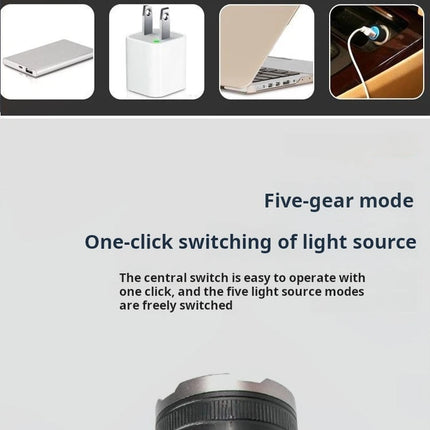 New model LED adjustable focus flashlight, USB rechargeable, aluminum alloy, high-intensity, outdoor camping self-defense flashl