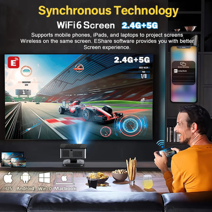 XIWBSY 2026 Laser TOF Focus Projector 45000Lumens Moive Daylight Projector Portable 4K Android 12.0 LED Projector WIFI6/20MS