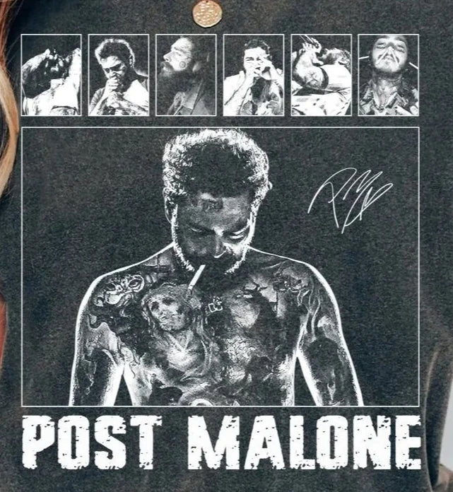 Post Malone Rap Music Merchandise T-Shirt, Austin Album 90s Rap T-Shirt Casual Fashion Spring/Summer New Couple T-Shirt
