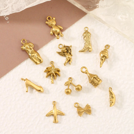 3Pcs Airplane/Body/Cowboy Boot/Ox Horn Charms Stainless Steel Waterproof Pendants DIY Earrings Necklace Jewelry Making Findings