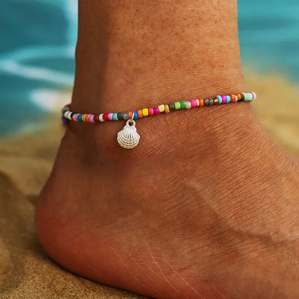 Modyle Bohemian Colorful Beads Shell Anklets for Women Summer Ocean Beach Ankle Bracelet Foot Leg Jewelry