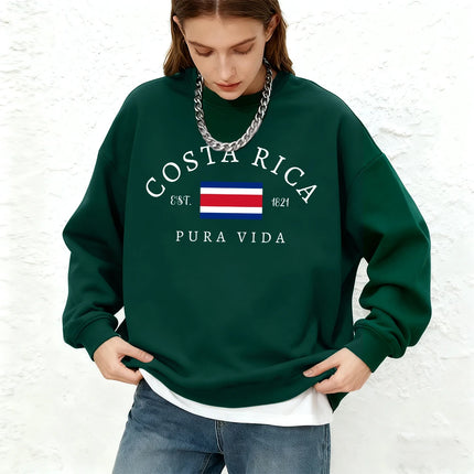 Costa Rica Pura Vida Flag Prints Women Sweatshirts Winter Crewneck Hoodie Basics Warm Jogging Oversized Pullovers Casual Clothes