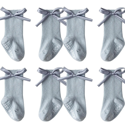 1/4pairs 0-2Y Cute Baby Girls' Cotton Mid-calf Socks Solid Bowknot Non-slip Sockens Toddler Kids Spring & Autumn Newborn Socks