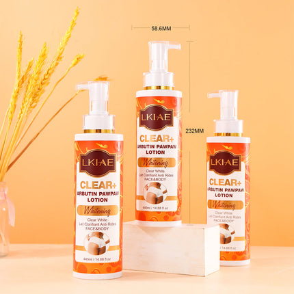 LKIAE Clear Arbutin Pawpaw Whitening Body Lotion, Moisturizing Cream, Improve Rough Skin, Remove Dark Spots, Melanin