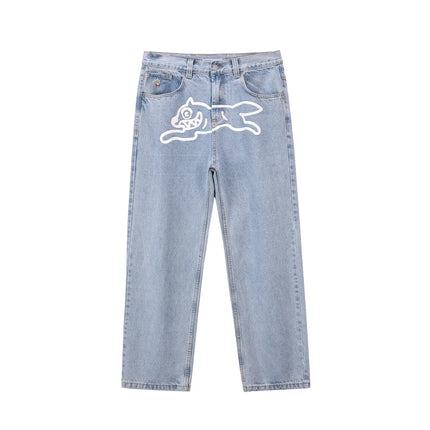2026 Classic Printed Men Straight Denim Pants Loose Fit YKK Zipper Casual Denim Jeans Pants Trousers
