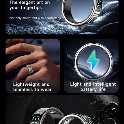2 Set Display Screen Bluetooth Smart Rings Sleep Heart Rate Oxygen Monitoring Multi Sports Modes IP68 Waterproof Women Men Ring