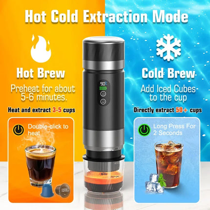 DENOKIN 3-in-1 Portable Espresso Coffee Machine With Digital Display Removable Battery for Car & Home Camping Coffee Maker