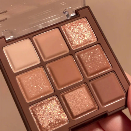 9 Colors Chocolate Eye Shadow Palette Pearly Matte Earth Color Eyeshadow Pallete Shiny Sequins Eye Pigments Lasting Makeup