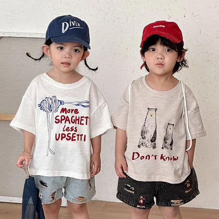 Summer Cartoon Animal Kids T-shirt 1-9T Girls Short-Sleeved Loose Boys Cotton Top with Letters Children Clothes