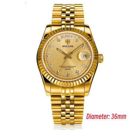 Holuns Luxury Classic 36/41mm Gold Men's Watches Japan MIYOTA Quartz Movt Stainless Steel Classic Business Wristwatch Waterproof