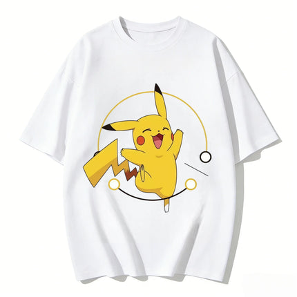 2026 New Summer Happy Pikachu Print T Shirt Unisex Loose Casual Tee for Men Women Kids Short Sleeve Tops Cute Pokemon Streetwear