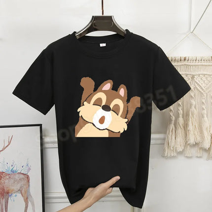 New Women's Chip And Dale Printed Casual T-shirt Street Y2k Fashion Round Neck Short Sleeve Skin-friendly Anime Oversize Clothes