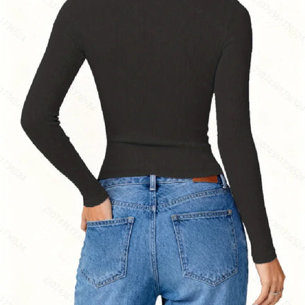 New Fashionable Casual Elegant Solid Color Long Sleeve Women's T-shirt Elegant Pure Color Long Sleeve Ladies' Top