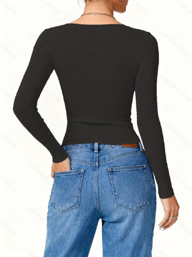 New Fashionable Casual Elegant Solid Color Long Sleeve Women's T-shirt Elegant Pure Color Long Sleeve Ladies' Top