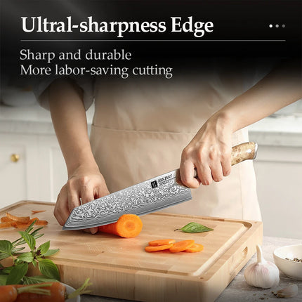 XINZUO Bunka Knife 8.3 Inches 67 Layers Damascus Steel Handcrafted Kitchen Tool Figured Sycamore Wood Handle High-end Gifts