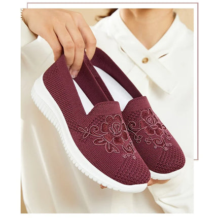 Women's Fashion Vulcanised Trainers 2025 Round Toe Breathable Flower Mesh Casual Flat Slip-On Women's Casual Vulcanised Shoes