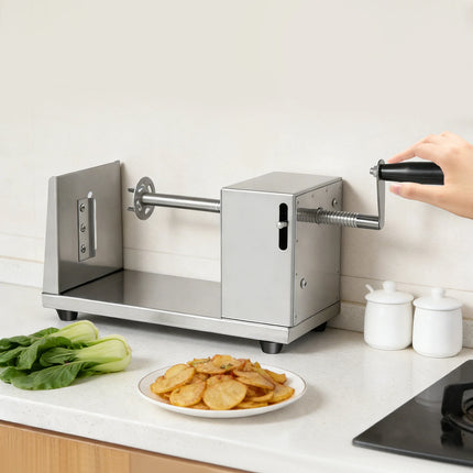 Stainless Steel Manual Potato Cutter for Home Restaurant Snack Bar, Tabletop Spiral Potato Slicer with 4 Blades & Non-slip Feet for Making Tornado Potatoes
