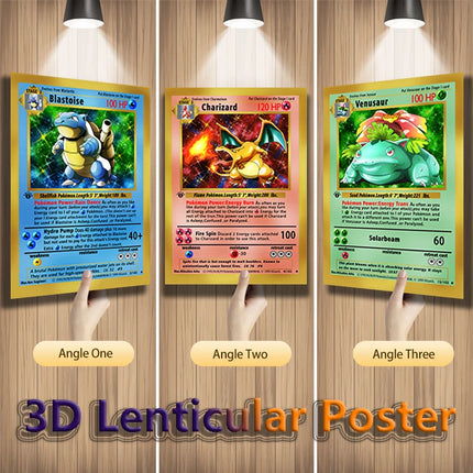 Anime Pokemon 3D Lenticular Poster Charizard Squirtle Bulbasaur Come Alive with amazing 3D Effects Wall Art Print(Without Frame)
