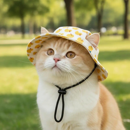 Cute Print Cat Hat for Small Medium Cats Adjustable Pet Cap Breathable Comfortable Sunscreen Hat Beach Activities