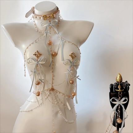Ribbon Bow Nipple Clamps Bell Reast Punishment SM Training Erotic Collar and Chain Nipple Restraints Adult Game Flirting Sex Toy