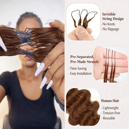 #4 Miracle Knots Chocolate Brown Body Wave Pre-Separated Crochet Human Hair Feather Extension Bundles For Braiding
