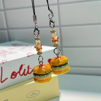 Cute Hamburger Cat Puppy Phone Chain Lanyard Bag Keychain Pendant Charm Elegant Keyring Sweet Girly Backpack Hang Ornament Gifts