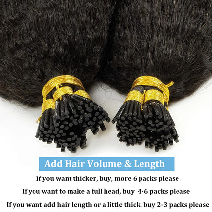 Kinky Straight Microlinks Hair Extensions Virgin Human Hair Natural Black Keratin I Tip Hair Extension 50g/Set For Women