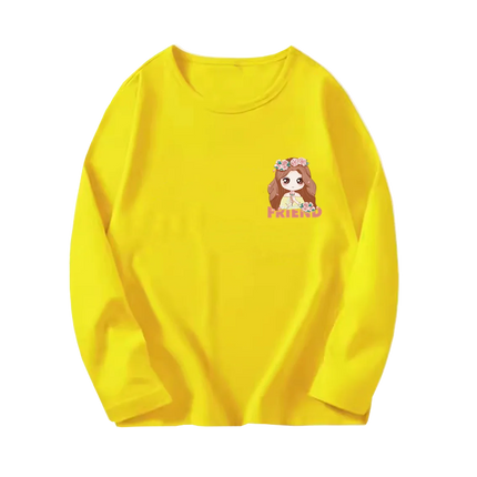 Pink Flower Heart Print Girls T-Shirt Casual White Tops Spring Long Sleeve Kids T-Shirt Kawaii Love Print Tops