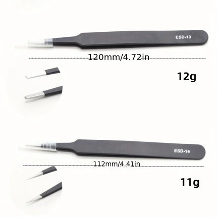 Precision ESD anti-static tweezers set -6-pc durable stainless steel tool for electronic repair and process modeling, bending&St