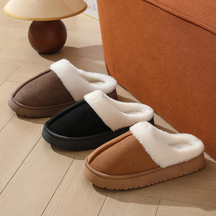 Asgard Plush Women Slippers Thick Sole Non-slip Outdoor Fuzzy Slides Winter New Fur Collar Cotton Shoes Winter Warm Home Slipper