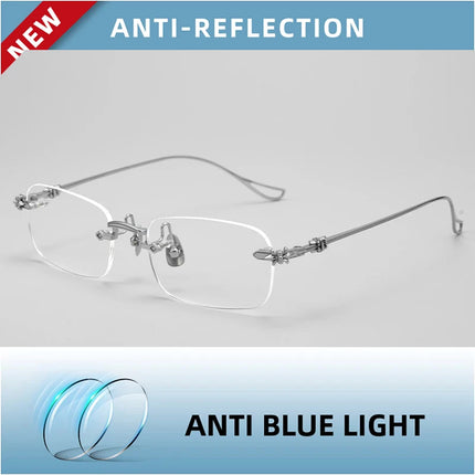 Designer Pure Titanium Fashion Square Frames Frameless Optical Blue Light Prescription Glasses Myopia Hyperopia For Men Women