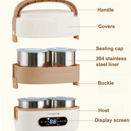 220V Multilayer Electric Lunch Box 2L Appointment Food Heater Portable Bento Box 304 Stainless Steel Keep Warm Box Multifunction