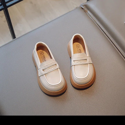 Girls Leather Shoes for Party Wedding Slip-on Simple Solid Black Kids UK Uniform School Shoes Children Loafers 2023 Four Season