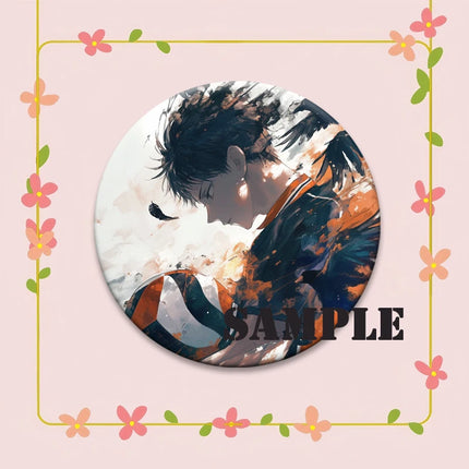 Round Snap-in Brooches Anime Haikyuu Lapel Pins Hinata Shoyo Tobio Kageyama Yu Nishinoya Cartoon Badge Backpack Accessories Gift