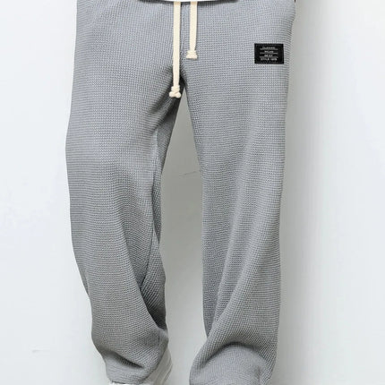 Men's Waffle Knit Wide Leg Sweatpants Autumn Casual Loose Fit Drawstring Trousers Youth Streetwear Hip Hop Joggers Pants