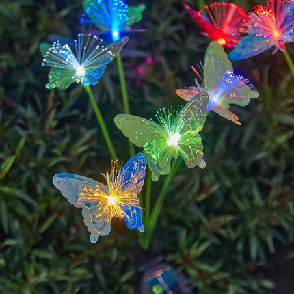 1PC Solar powered 6 head butterfly fiber optic iridescent lawn light, outdoor courtyard garden landscape decoration light
