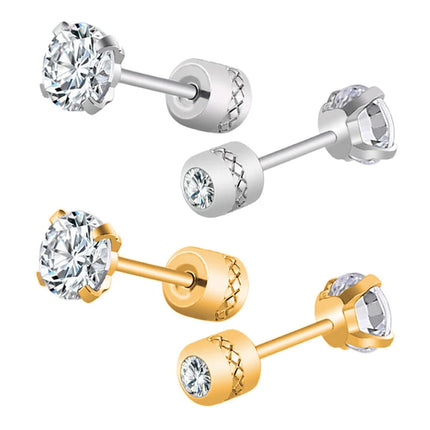 2 piece Medical Stainless steel Crystal Zircon Ear Studs Earrings Tragus Cartilage Hypoallergenic Screws Piercing Jewelry