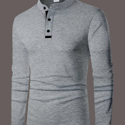 A Stylish Men's Round-Neck Plain Spliced Polo Shirt Suitable for Wearing at Home in Summer, Autumn, and Winter