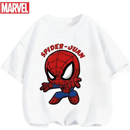 Marvel Summer Children's 100% Cotton T-Shirt Comfortable Soft Fabric Classic Cartoon Spider-Man Pattern Suitable for Both Boys and Girls