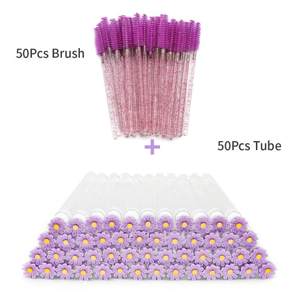 10/50Pcs Eyelash Brush Tubes With Crystal Lash Mascara Wands Eyebrow Comb Spoolies Container Lash Brush Applicators Makeup Tools